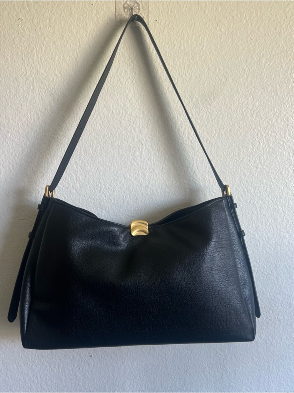 Anthropologie Foldover Slouchy Buckle Shoulder Bag Faux Leather Black NWT - Picture 6 of 16